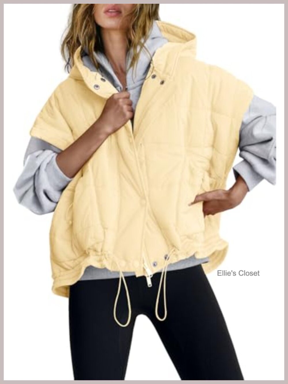 Womens Oversized Quilted Puffer Vest Hooded Zip Sleeveless Jacket